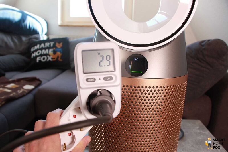 Der Stromverbrauch des Dyson Purifier Hot+Cool Formaldehyde HP09 wird auf Lüfterstufe 1 gemessen und verbraucht 2,9 Watt.